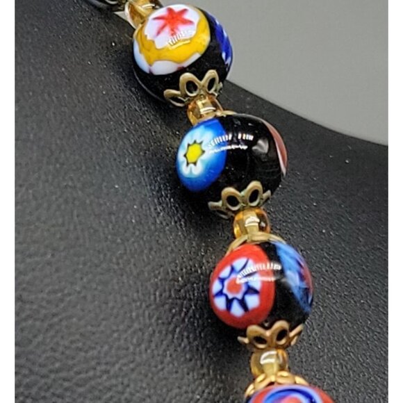 Handpainted Millefiori Pearl Necklace 23" Graduated Sizes Iconic Italian Design - Picture 10 of 16